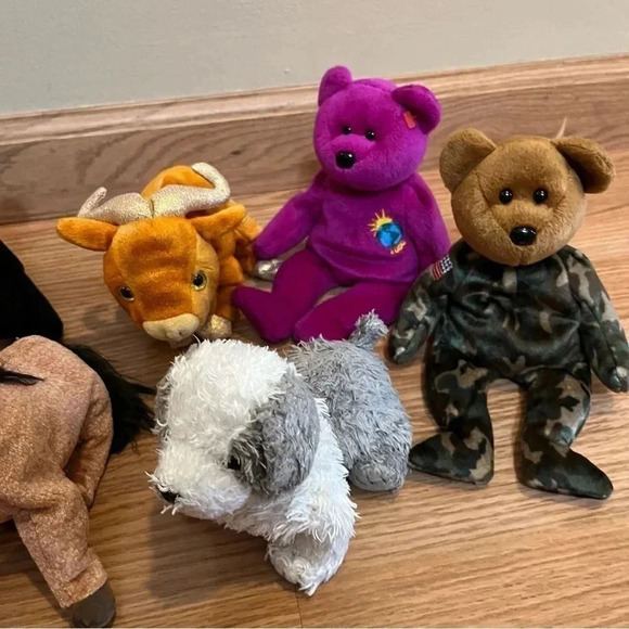 TY Beanie Babies - Lot of 8 Pig Horse Caterpillar Ox Dog Army Bear - Picture 4 of 10